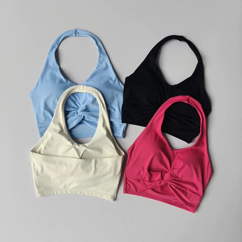 Pilates Yoga Workout - Bra Olahraga Halter Twist Wanita, Atasan